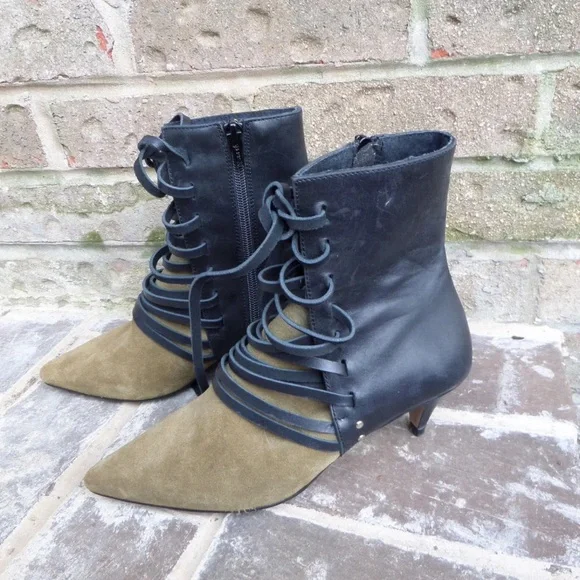 Women's Free People Black & Green Leather Lace up Booties Sz 7 / 36 - Picture 6 of 6